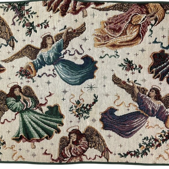 Vintage Christmas Angels Tapestry Table Runner 35" Made USA Christmas - Picture 2 of 11